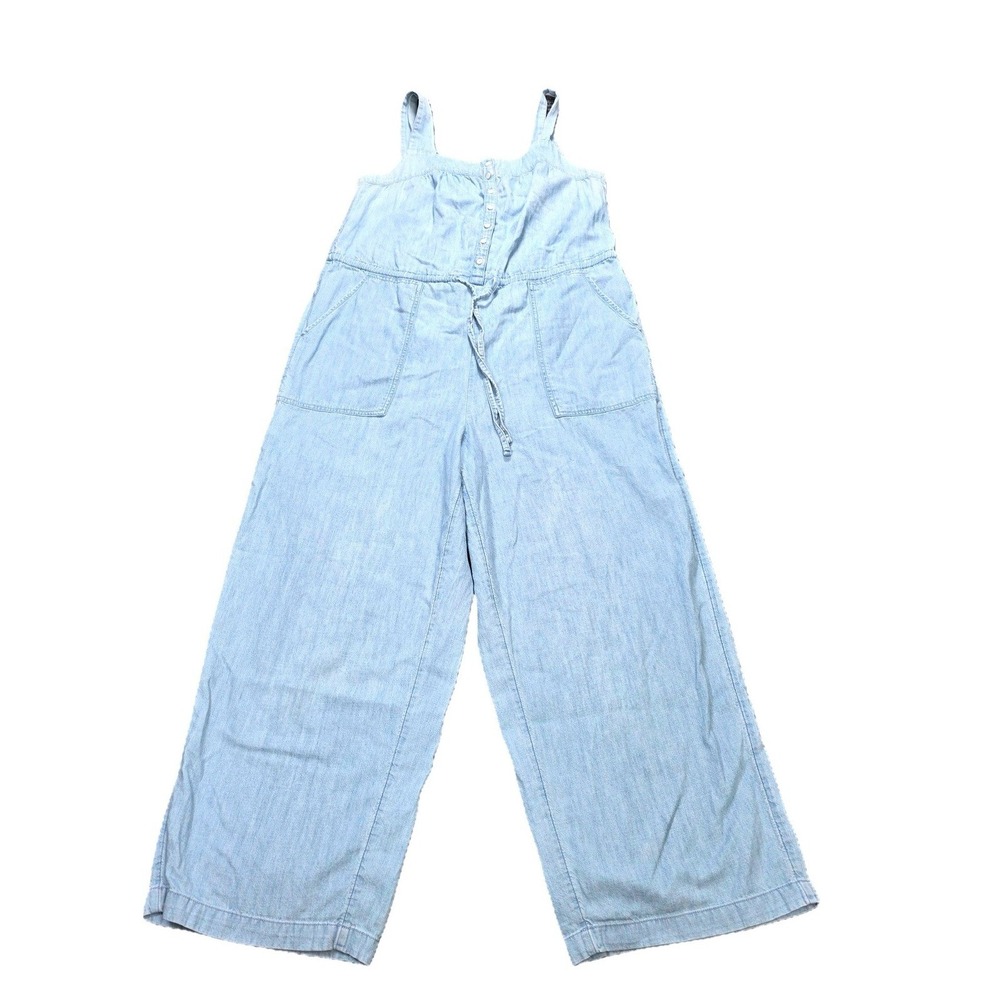 Old Navy Chambray Button Front Jumpsuit Women's Size M Blue Wide Leg Pockets